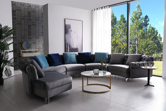 Divani Casa Darla - Modern Gray Velvet Curved Sectional Sofa