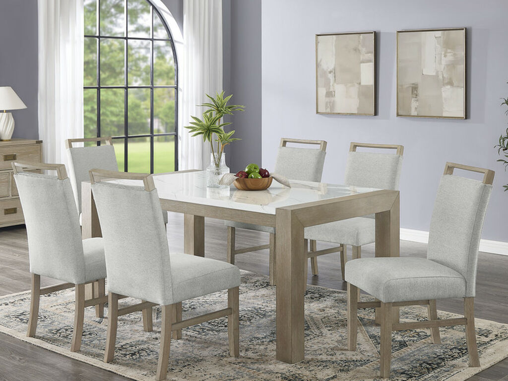 Tabitha 7 Pc White Marble Top Dining Set