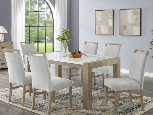Tabitha 7 Pc White Marble Top Dining Set
