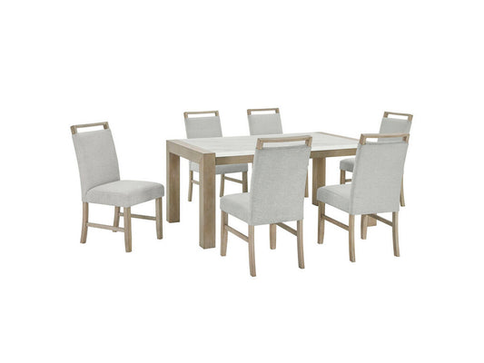Tabitha 7 Pc White Marble Top Dining Set