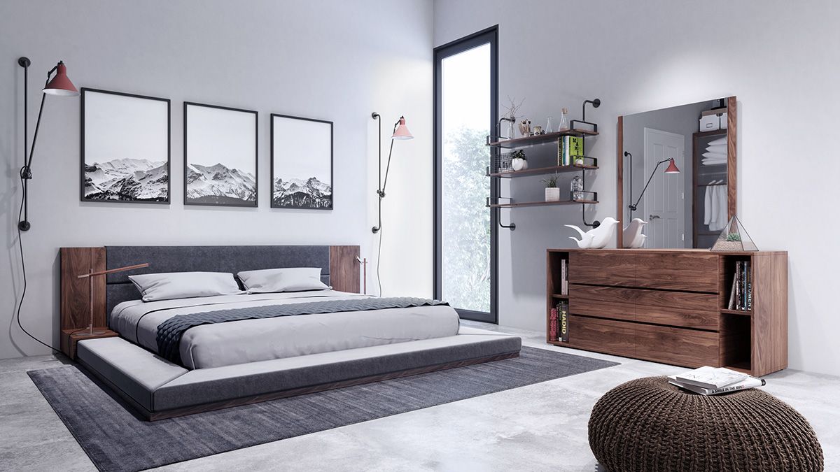 Jagger Modern Dark Grey & Walnut 5 Pc Bedroom Set
