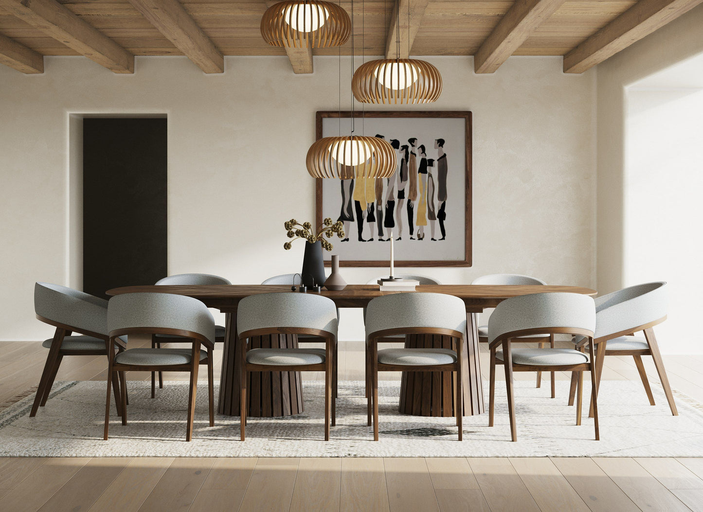 Truman Mid-Century Walnut 11 Pc Extendable Dining Set