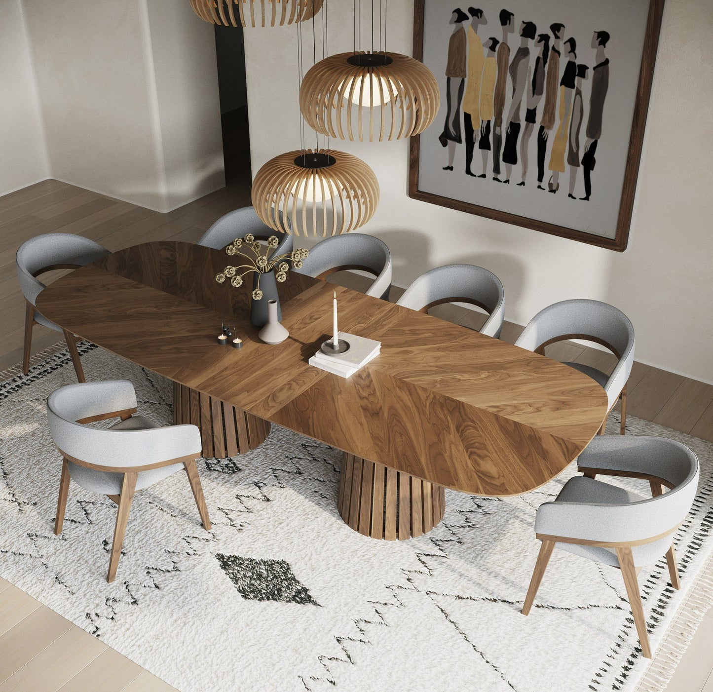 Truman Mid-Century Walnut 11 Pc Extendable Dining Set