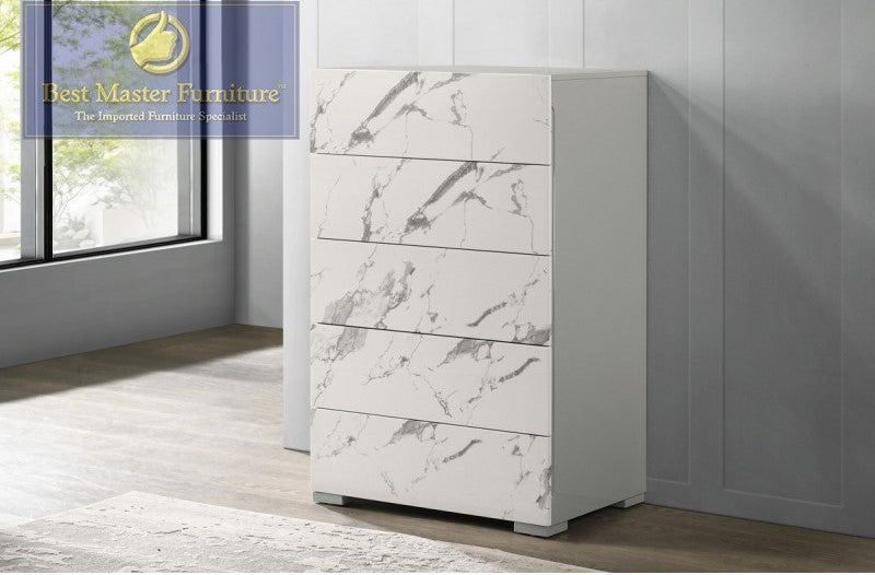 Velasco White Marble 5 Drawer Chest