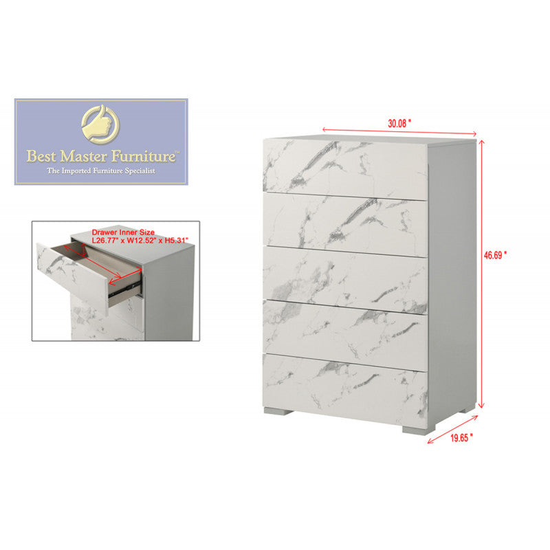 Velasco White Marble 5 Drawer Chest