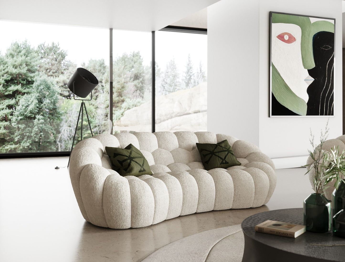 Yolonda Modern Curved Off-White Loveseat