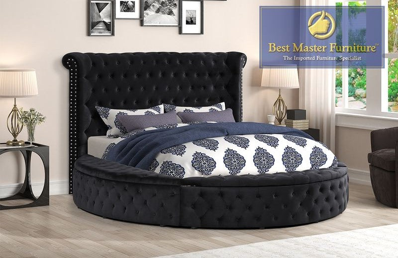 YY138 Round Velvet Platform Bed - King Size