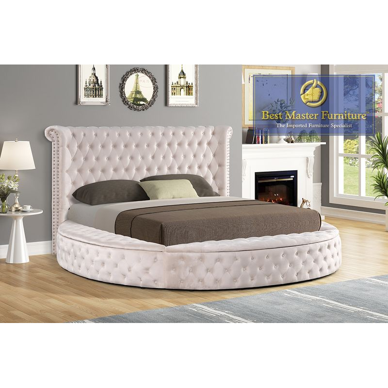YY138 Round Velvet Platform Bed - King Size