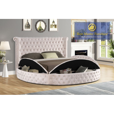 YY138 Round Velvet Platform Bed - King Size