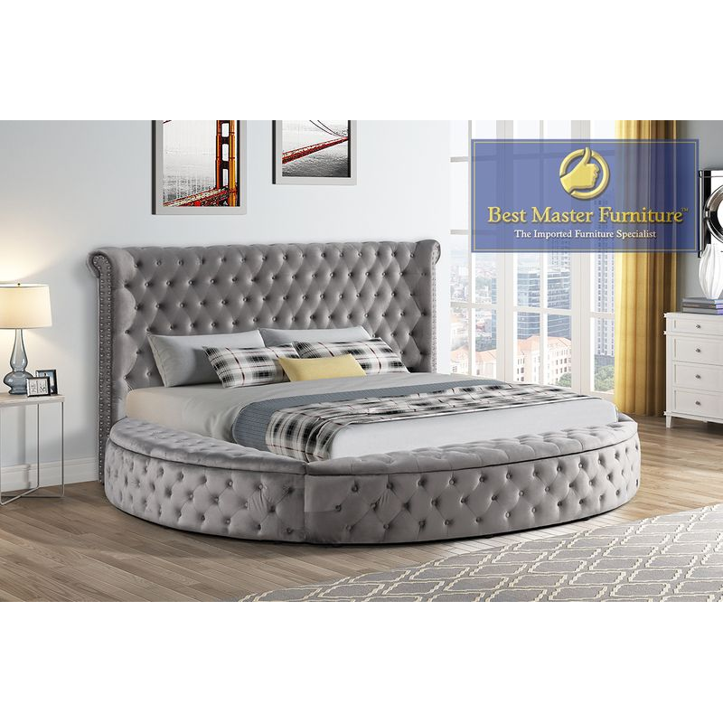YY138 Round Velvet Platform Bed - 3 Colors