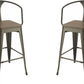 Geneva Wooden Seat Bar Stools Dark Elm & Matte Black