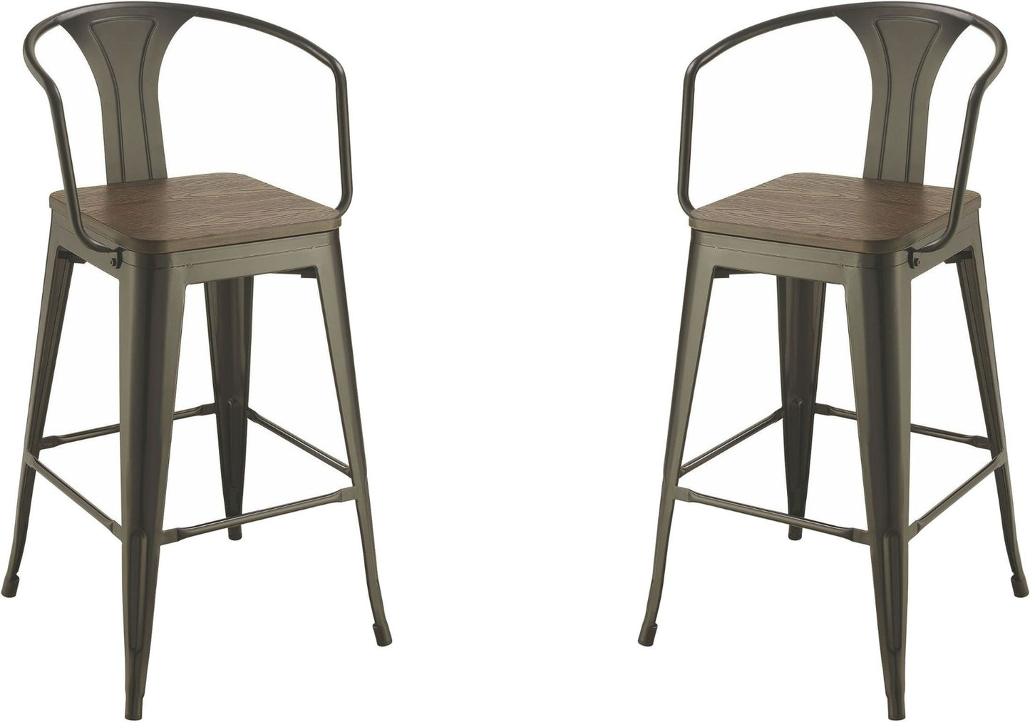 Geneva Wooden Seat Bar Stools Dark Elm & Matte Black