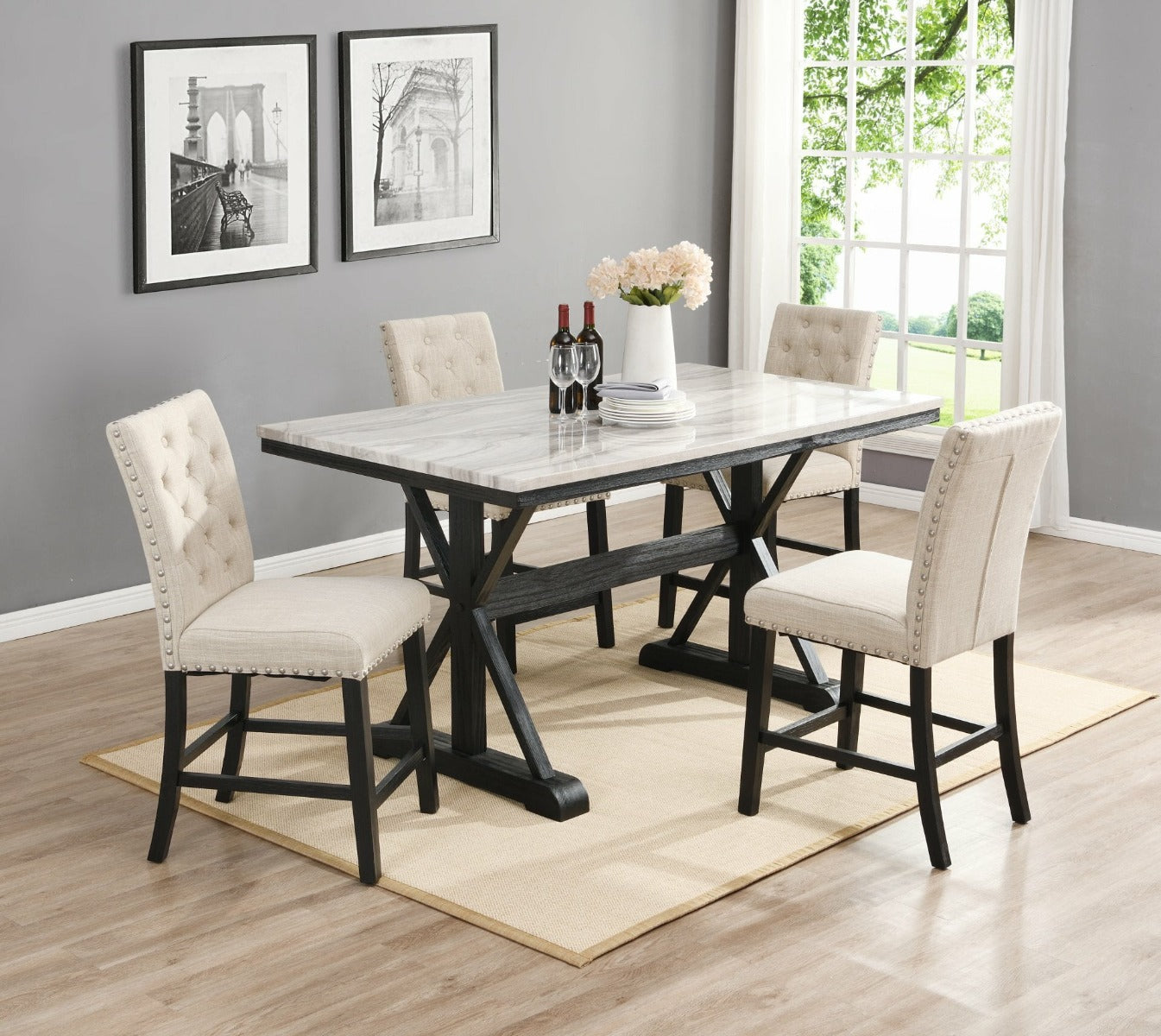 Chino 6 Pc Dining Set - Beige Linen Chairs