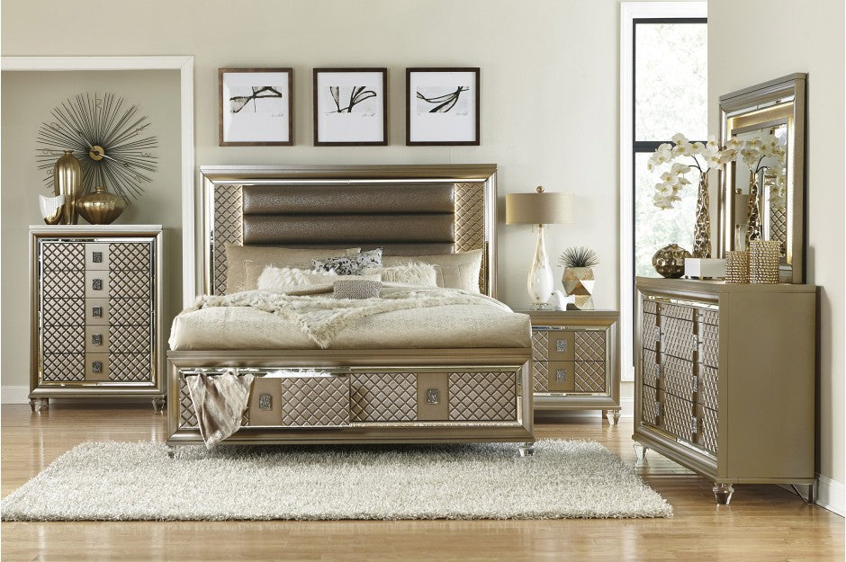 Louden 1515 Champagne Finish Bedroom Collection - LED Lighting