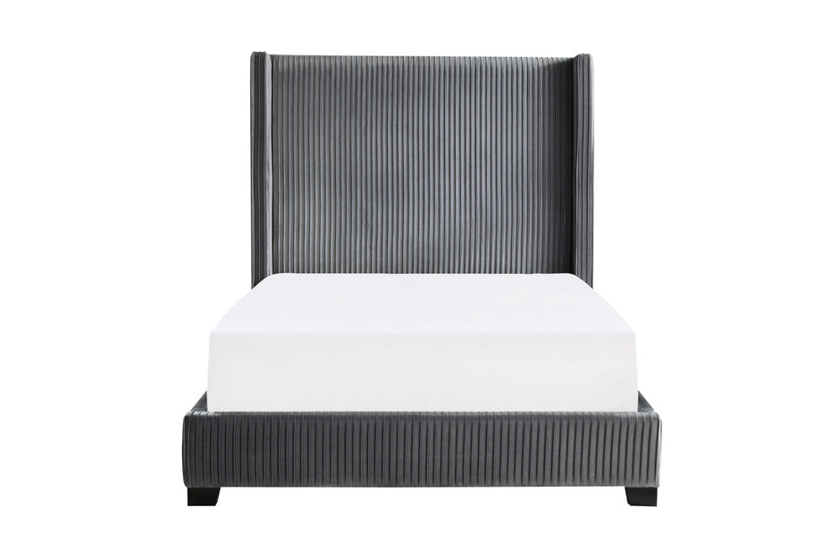 Glenbury Upholstered Gray Velvet Bed by Homelegance