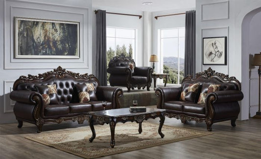 McFerran Home SF2268 Sofá y Loveseat - Cuero marrón oscuro