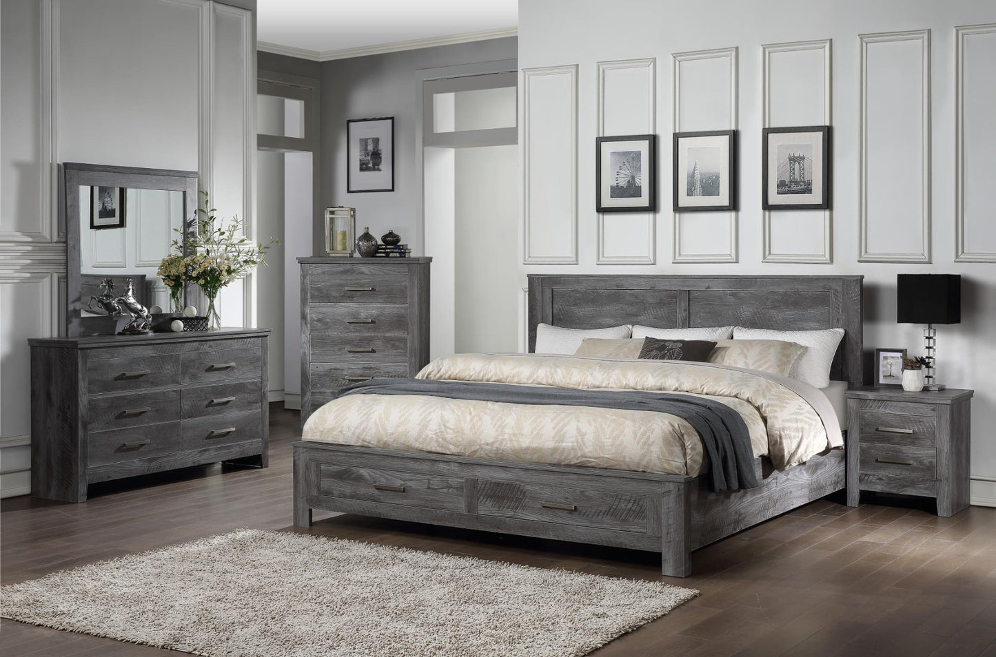 Vidalia Bedroom Collection - Rustic Grey Oak Finish