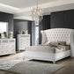 Barzini 300843 White Wingback Velvet Bed by Coaster
