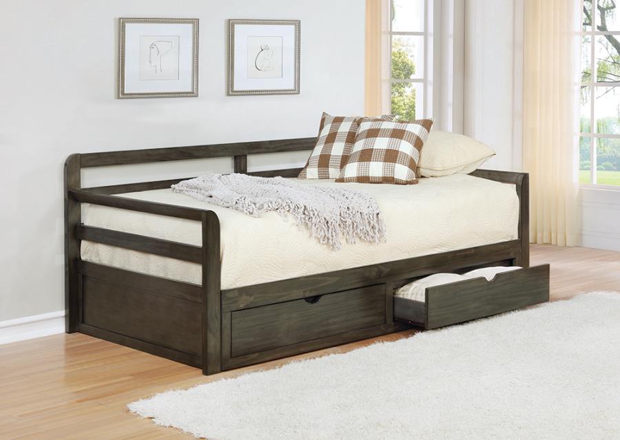 Sorrento 2-Drawer Twin Daybed w/Extension Trundle Grey