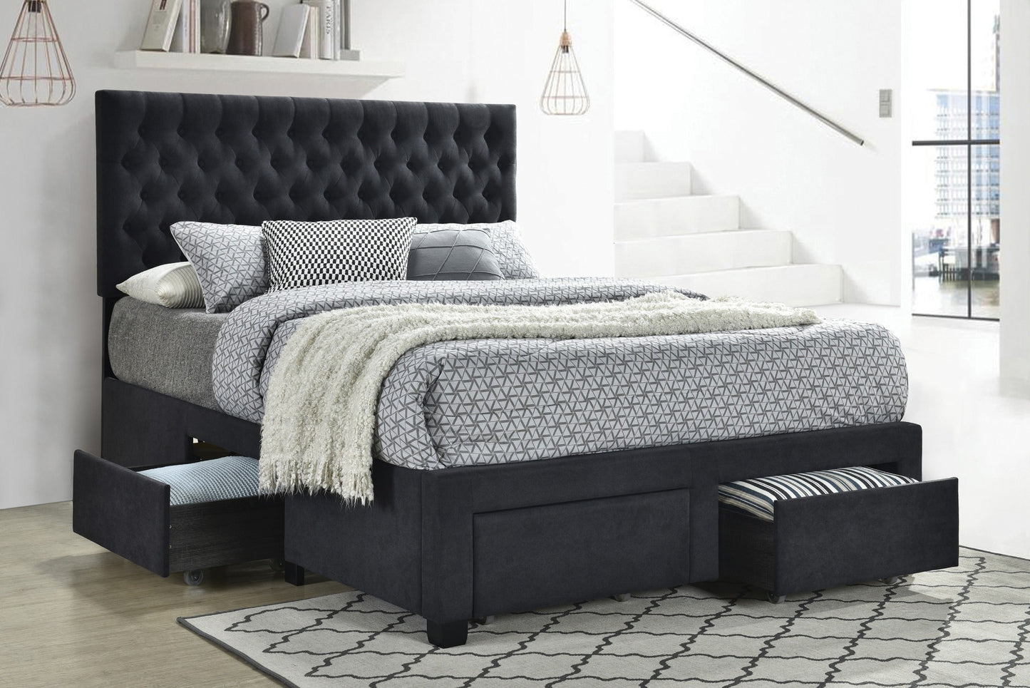 Soledad Upholstered Bed - Light Grey or Charcoal