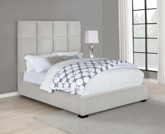 Panes Beige Velvet Upholstered Bed by Coaster Furniture