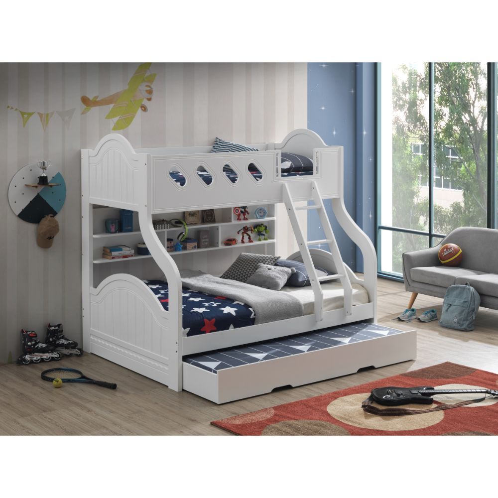 Grover Twin Full Bunk Bed w/Trundle & Storage - White Finish