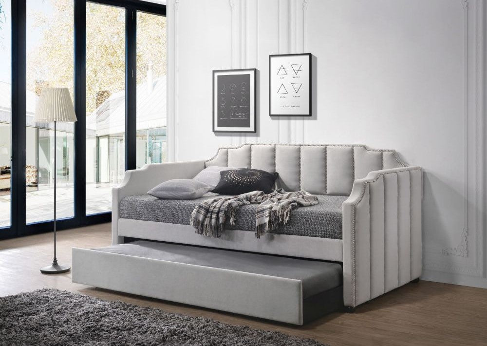 Peridot 39410 Gray Velvet Twin Daybed with Trundle