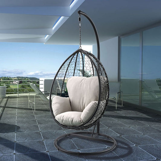 Silla columpio para patio Simona de mimbre y metal 