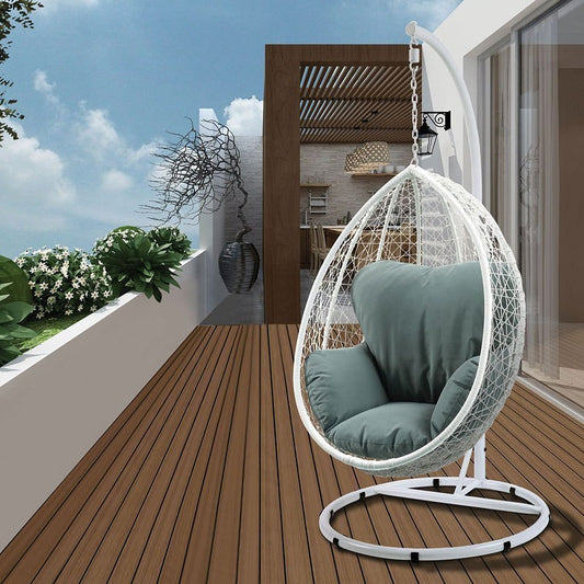 Silla Columpio Simona - Tela Verde Mimbre Blanco