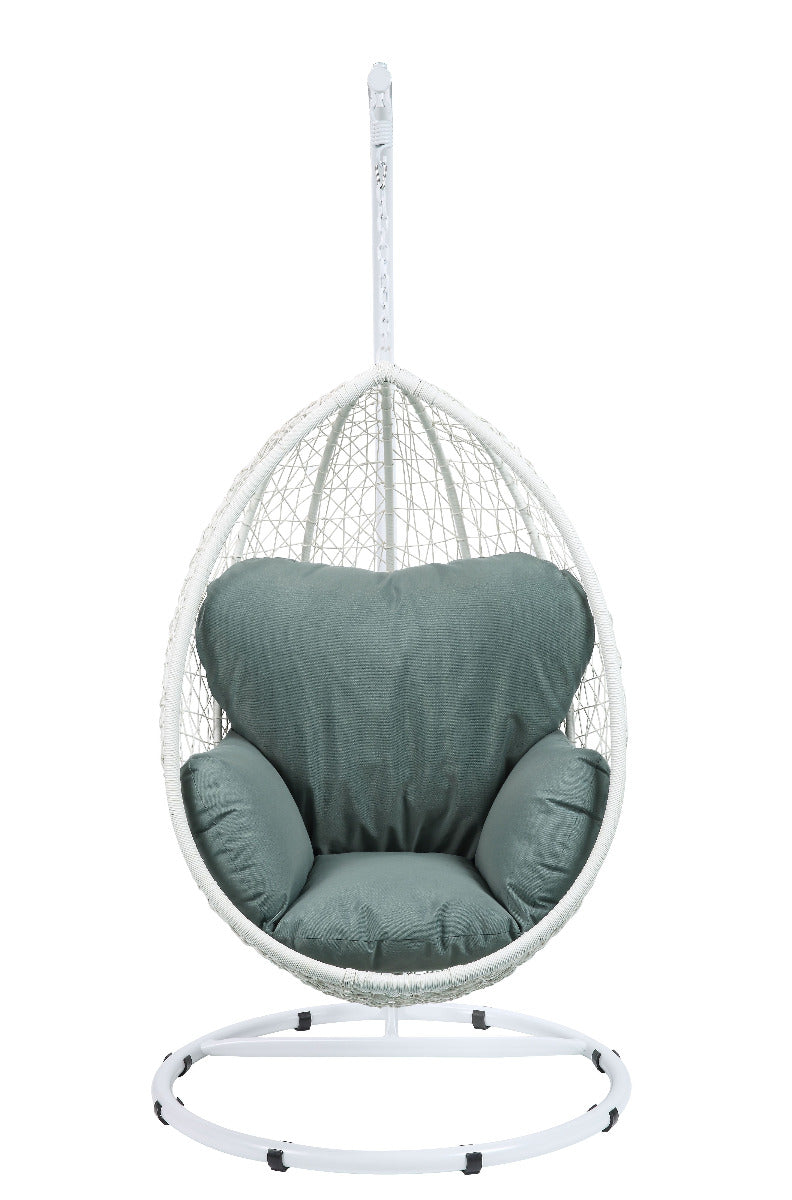 Simona Swing Chair - Green Fabric White Wicker