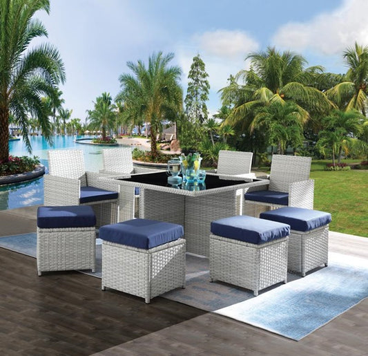 Paitalyi 9 Pc Patio Set - Blue Fabric & Wicker