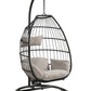 Patio Hanging Chair with Stand - Beige Fabric & Black Wicker