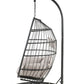 Patio Hanging Chair with Stand - Beige Fabric & Black Wicker