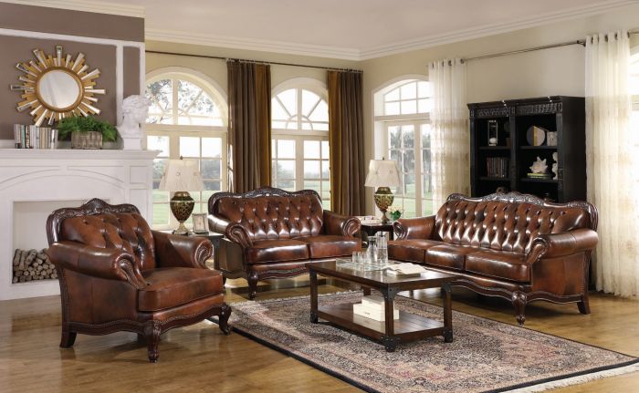 Coaster Furniture Victoria Living Room Sofa Group - Top Grain Leather
