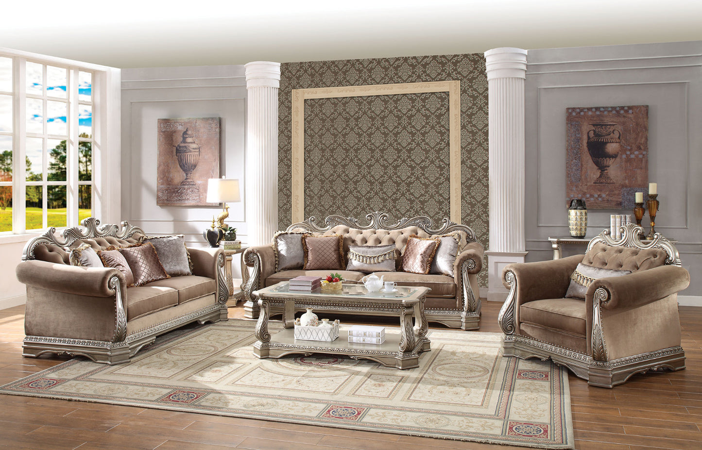 Northville Sofa Collection - Velvet Antique Champagne Finish