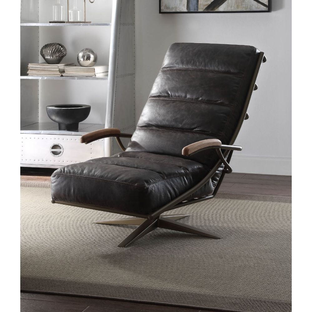 Ekin Top Grain Leather Swivel Accent Chair