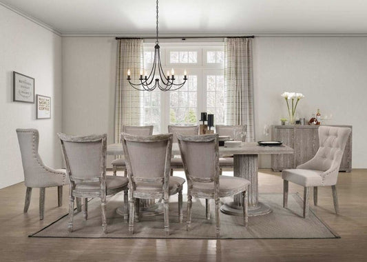 Gabrian Acme 60170 - Comedor con pedestal doble, 9 piezas, acabado gris recuperado