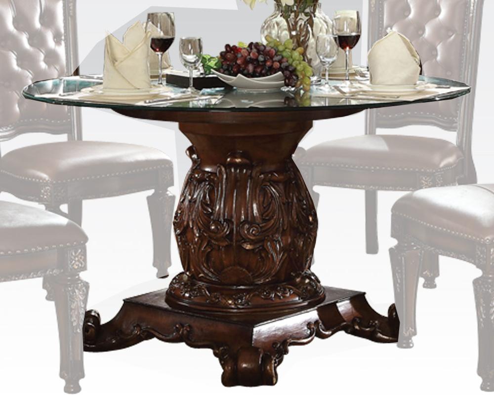 Colección de mesa de comedor redonda de vidrio Vendome - PU Cherry