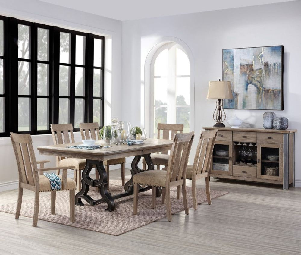 Nathaniel 62330 Dining Collection - Fabric & Maple Finish