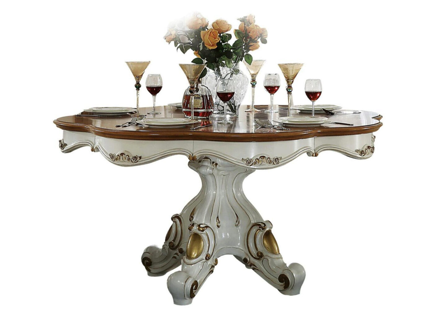Mesa de comedor redonda Picardía - Perla antigua + Roble cerezo