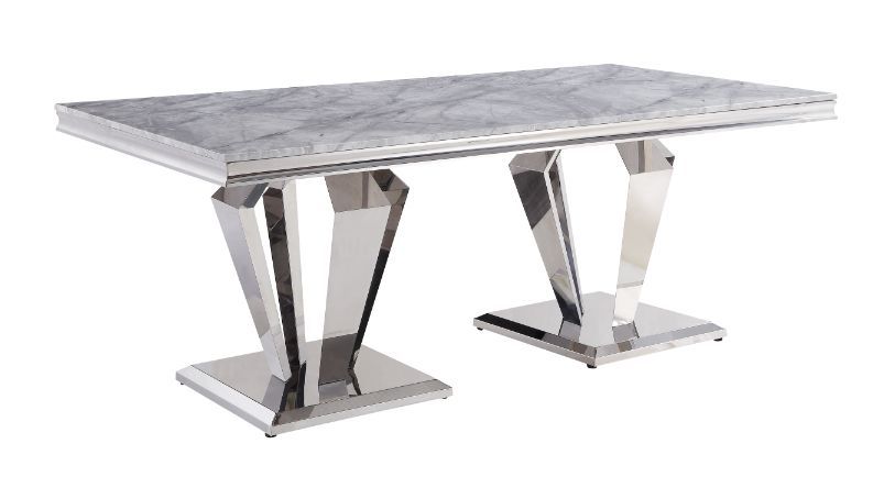 Colección de comedor Satinka - Acabado en mármol y plata espejada