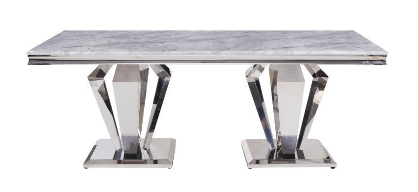 Colección de comedor Satinka - Acabado en mármol y plata espejada