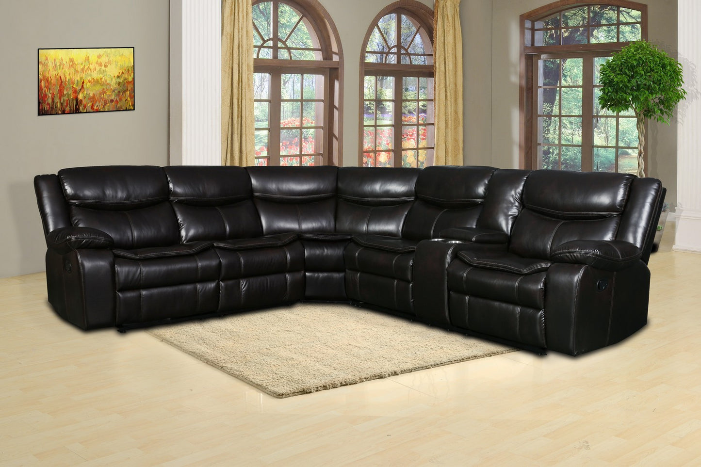 Global 6967 Vista Motion Sectional - Brown Leather Air