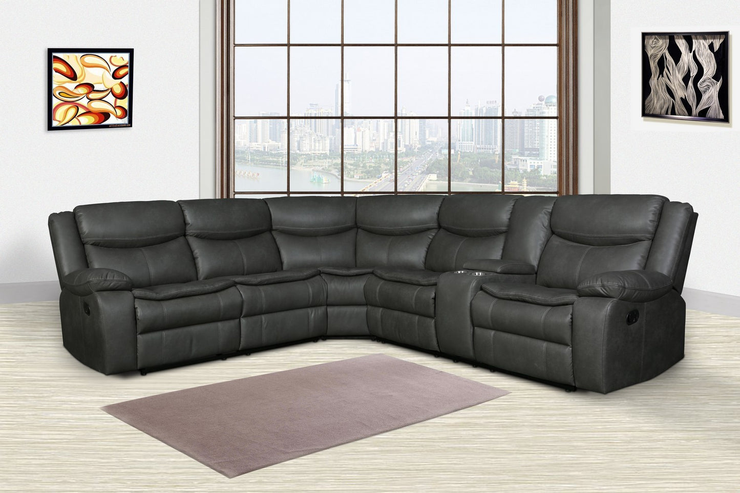 Global 6967 Vista Motion Sectional Leather Air - Gray or Brown