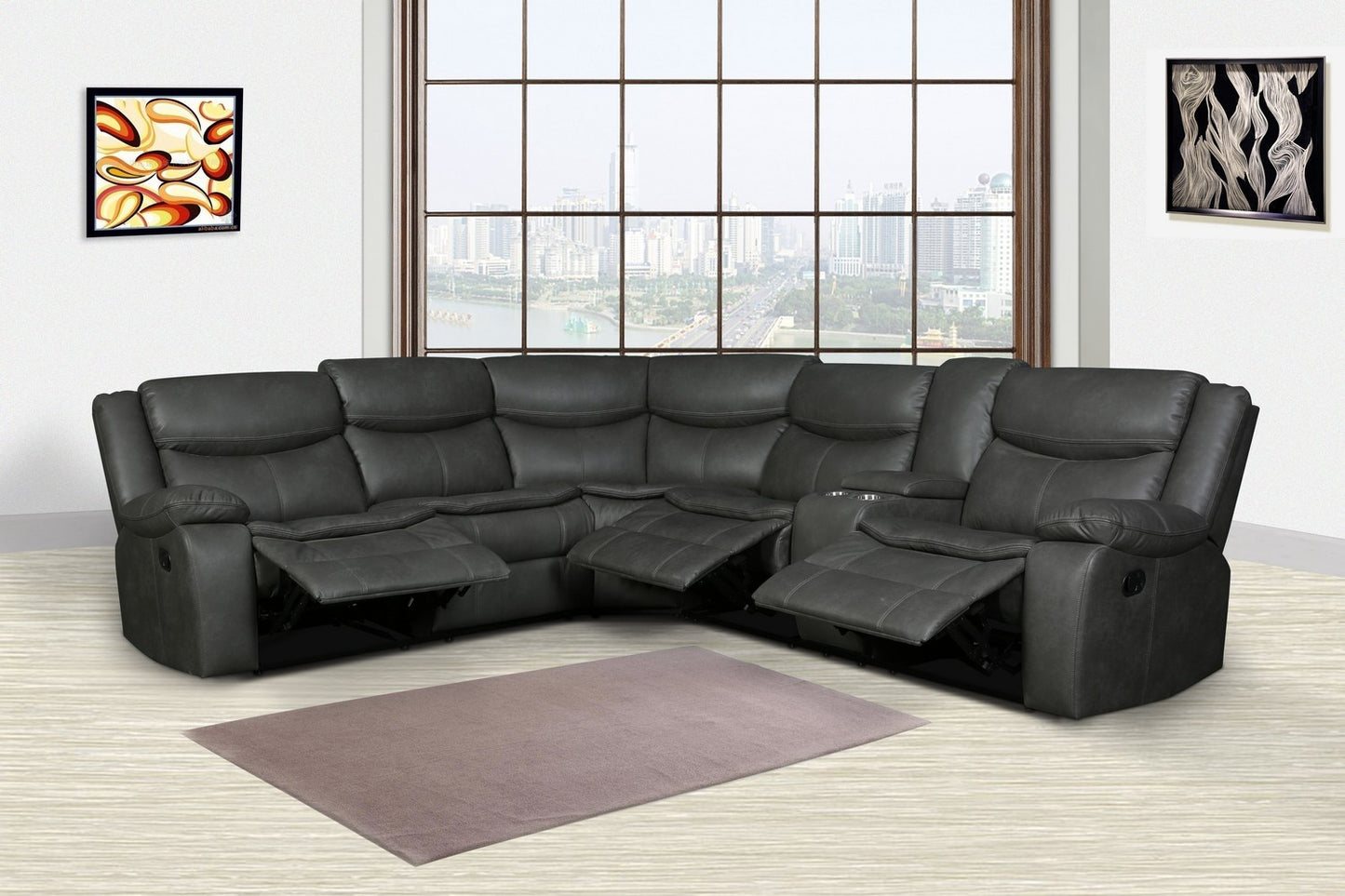 Global 6967 Vista Motion Sectional Leather Air - Gray or Brown