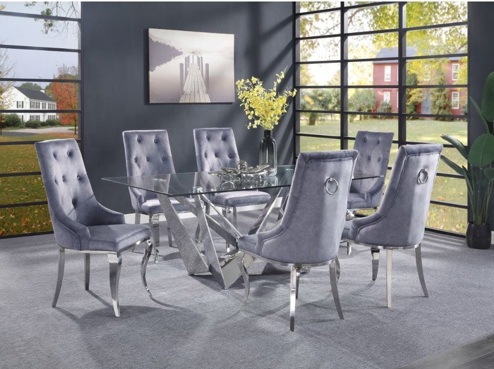 Acme Dekel 7 Pc Dining Set - Gray Side Chairs