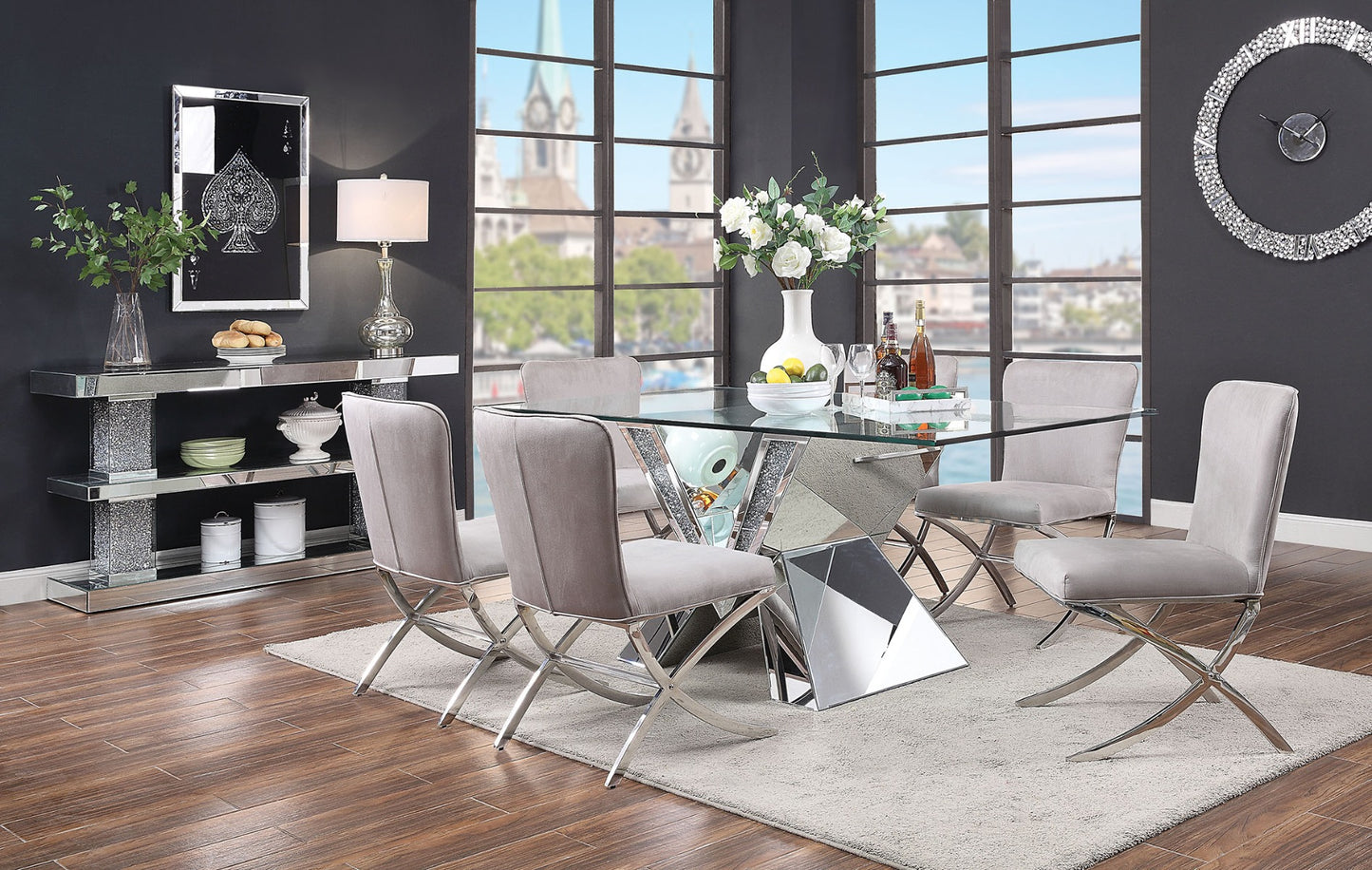Noralie Rectangular Dining Collection Acme 71280 - Faux Diamond Inlay