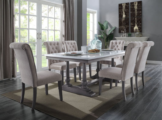 Yabeina Dining Table - Marble Top & Gray Oak Finish