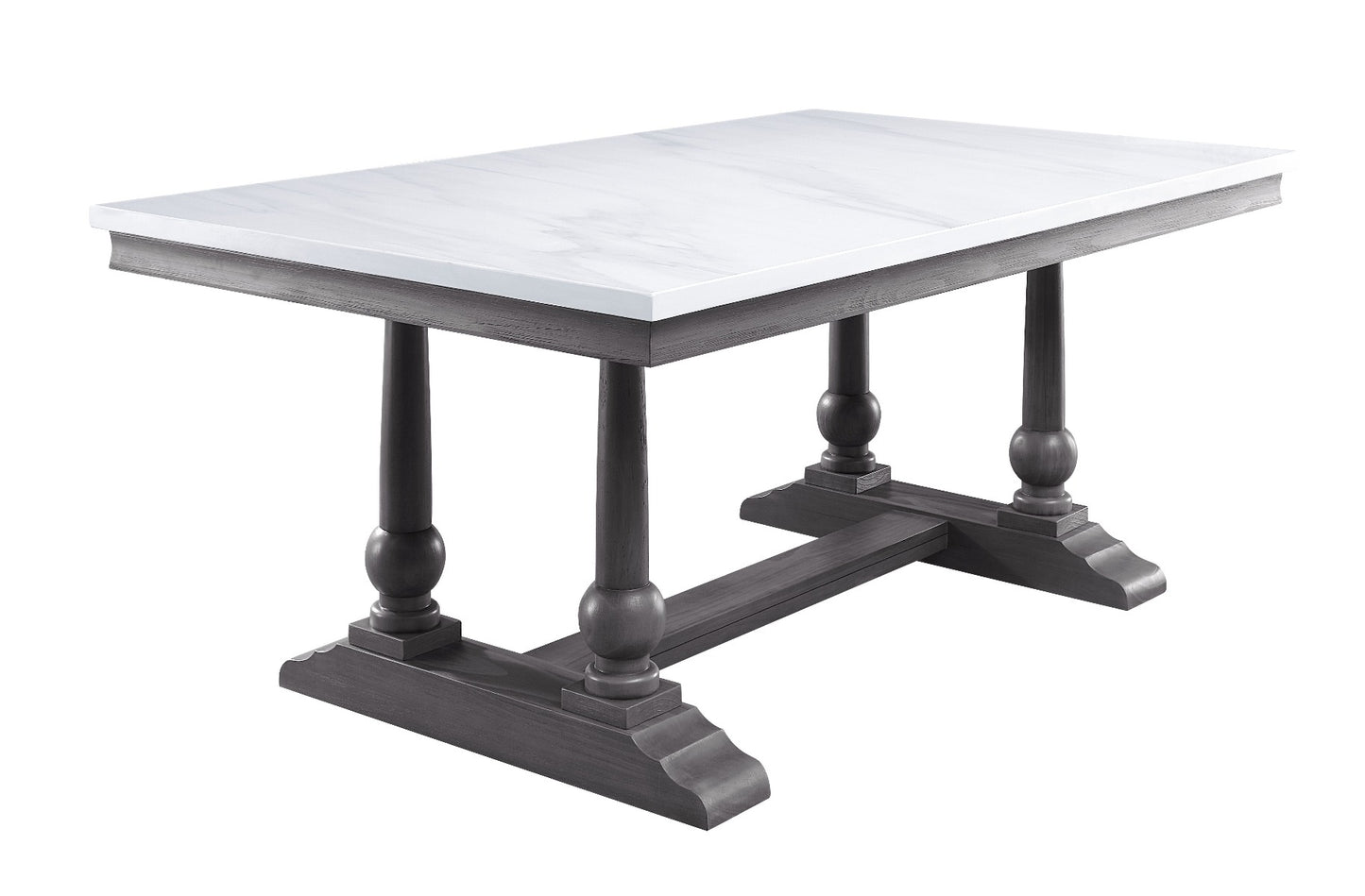 Mesa de comedor Yabeina - Tapa de mármol y acabado en roble gris