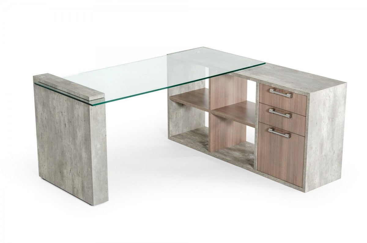 Nova Domus Boston Modern Glass & Faux Concrete Desk